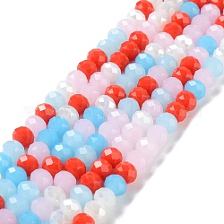 Chapelets de perles en verre, facette, rondelle, rouge-orange, 8x6mm, Trou: 1mm, Environ 65~68 pcs/chapelet, 15.7~16.1 pouce (40~41 cm)