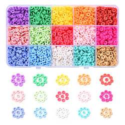 2250pcs 15 couleurs perles d'argile polymère faites à la main écologiques, disque / plat rond, perles heishi, couleur mixte, 6x1mm, Trou: 2mm, à propos 150pcs / couleur