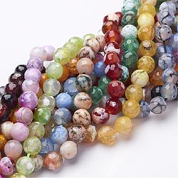 Naturelles feu crépitent agate perles brins, teinte, facette, ronde, couleur mixte, 8mm, Trou: 1mm