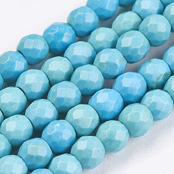 Natural Howlite Round Beads Strands, Dyed, Faceted, Pale Turquoise, 4mm, Hole: 1mm, about 94pcs/strand, 15.74 inch