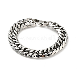 201 Stainless Steel Cuban Link Chains Bracelet for Men Women, Stainless Steel Color, 8-7/8 inch(22.5cm), 14mm Wide