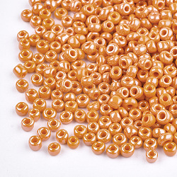 (servicio de reempaquetado disponible) perlas de vidrio, colores opacos Abrillantado, redondo, naranja oscuro, 8/0, 3mm, agujero: 1 mm, aproximamente 12 g / bolsa