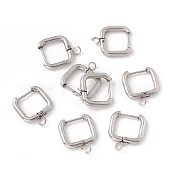 201 Stainless Steel Hoop Earring Findings, with 316 Stainless Steel Pin and 304 Stainless Steel Horizontal Loops, Rectangle, Stainless Steel Color, 18.5x15.5x2.5mm, Hole: 2.5mm, Pin: 1mm