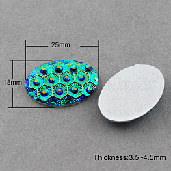 Resin Cabochons, AB Color Plated, Oval, Teal, 25x18x3.5~4.5mm