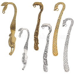 SUNNYCLUE 1 Box 12Pcs Metal Bookmarks Hook Bookmark Vintage Style Alloy Hook Bookmarks Hairpin Carved Mermaid Book Markers Dragon Charm Pendants for Books Lovers Teacher's Day Back to School Gift
