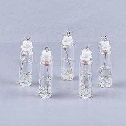 Décorations de bouteilles en verre, avec résine et fleur séchée, avec des tampons en résine et du fer, clair, 42~44x11mm, Trou: 2mm