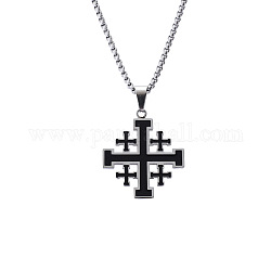 Collar colgante de cruz de esmalte con cadenas de caja, joyas de acero de titanio para hombres mujeres, color acero inoxidable, 19.69 pulgada (50 cm)