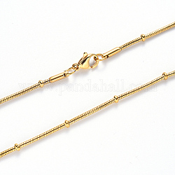 Placage sous vide 304 collier chaîne serpent ronde en acier inoxydable, avec perles rondelles et fermoir mousqueton, or, 19.68 pouce (50 cm) x 0.9 mm