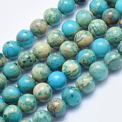 Chapelets de perles en jaspe aqua terra naturel, teinte, ronde, 8mm, Trou: 1mm, Environ 48 pcs/chapelet, 15.7 pouce (40 cm)