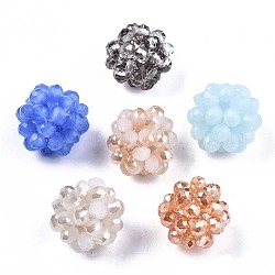 Glas runde gewebte Perlen, Cluster-Perlen, facettiert, Mischfarbe, 15.5~17 mm, Bohrung: 2 mm, Perlen: 4x3.5 mm