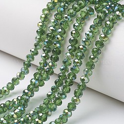 Placcare trasparente perle di vetro fili, placcato in mezzo verde, sfaccettato, rondelle, verde lime, 3x2mm, Foro: 0.8 mm, circa 150~155pcs/filo, 15~16 pollice (38~40 cm)