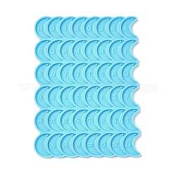 Moules en silicone pour pendentif croissant de lune, motif lettre/chiffre/constellation, bricolage, moules de résine, pour la fabrication de bijoux en résine uv & résine époxy, bleu profond du ciel, 106x77x3mm, Trou: 1mm, diamètre intérieur: 16.5x6.5 mm