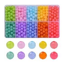 600pcs 10 couleurs perles acryliques transparentes, teinte, facette, ronde, couleur mixte, 8x7.5mm, Trou: 1.6mm, 60 pcs / couleur
