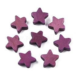 Painted Natural Wood Beads, Star, Purple, 14~15x14~15x5.5mm, Hole: 1.5mm