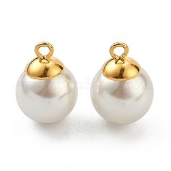 304 Edelstahl Anhänger / charms, mit weißen Perlen aus Kunststoffimitat, golden, 11x8 mm, Bohrung: 1.5 mm