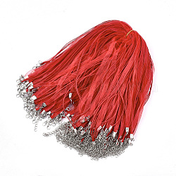 Gewachste Schnur- und Organza-Band-Halskette, mit Eisenklammern Karabiner, Platin Farbe, rot, 17.6 Zoll ~ 17.8 Zoll (45~455 cm), 7 mm