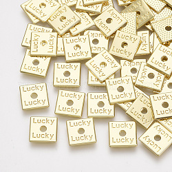 Perline in lega, quadrato con la parola fortunato, oro chiaro, 8x8x1mm, Foro: 1.6 mm