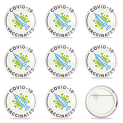 GLOBLELAND 9Pcs Health Tinplate Brooch Unisex Pins Bag Accessories Covid-19 Vaccine Pins Buttons for Party Team Souvenir, White and Green, 58 x 4mm