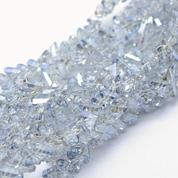 Abalorios de vidrio electroplate hebras, lustre de la perla chapado, triángulo, facetados, Alice azul, 3.5x4x3.5mm, agujero: 0.2 mm, aproximamente 146 pcs / cadena, 15.3 pulgada (39 cm)