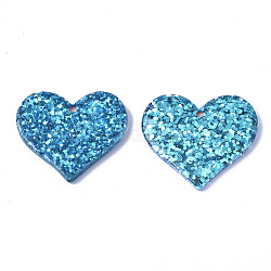 Подвески из искусственного блестка, сердце, голубой, 31x36.5x4.5 мм, отверстие : 1.5 мм
