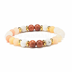 Bracciale elasticizzato con perline rotonde in avventurina naturale e legno, gioielli con pietre preziose per le donne, roso, diametro interno: 2-1/4 pollice (5.7 cm)