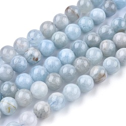 Chapelets de perles en aigue-marine naturelle, ronde, grade AB, 6mm, Trou: 0.7mm, Environ 62 pcs/chapelet, 15.5 pouce (39 cm)