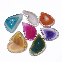 Gros pendentifs en agate naturelle, teinte, pépites, couleur mixte, 60~80x35~60x4~6mm, Trou: 2mm