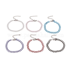 Bracelet chaînes à maillons de blé en émail, 304 bijoux en acier inoxydable pour femme, couleur inoxydable, couleur mixte, 6-7/8 pouce (17.5 cm)