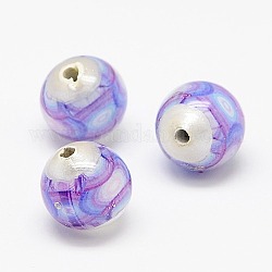 Picture Glass Round Beads, Medium Purple, 11mm, Hole: 2mm