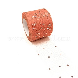 Glitter Sequin Deco Mesh Ribbons, Tulle Fabric, Tulle Roll Spool Fabric For Skirt Making, Tomato, 2 inch(5cm), about 25yards/roll(22.86m/roll)