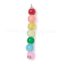 Bunte Anhänger mit runden Perlen aus Jadeimitat, mit umweltfreundlichen Kupferdrahtschlaufen, Platin Farbe, 66x9.5x8.5 mm, Bohrung: 3 mm