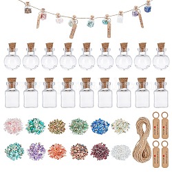 PandaHall Elite Mixed Stone Chip Beads DIY Wishing Bottle Making Kits, Including Natural & Synthetic Gemstone Chip Beads, Jute Cord, Paper Gift Tags and Glass Bottle, Glass Bottle: 24pcs/box