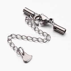 304 Stainless Steel Chain Extender, with Cord Ends and Lobster Claw Clasps, Heart Charm, Stainless Steel Color, 30mm, Hole: 2mm