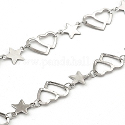 304 Stainless Steel Link Chains, Soldered, with Spool, Star & Heart with Heart, for Valentine's Day, Stainless Steel Color,Star: 7x10x0.5mm, Double Heart: 10x13.5x0.5mm, about 32.8 Feet(10m)/roll