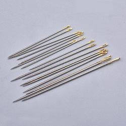 Agujas de coser a mano de hierro, platino y oro, 38~50x0.6~1mm, agujero: 0.3x1.5~4 mm, aproximamente 16 unidades / bolsa