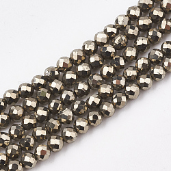 Chapelets de perles de pyrite naturelle , facette, ronde, 3mm, Trou: 0.8mm, Environ 135~150 pcs/chapelet, 15.9 pouce