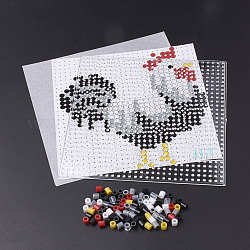 Bricolaje cuentas melty hama beads abalorios conjuntos: los hama beads, tableros de plástico del ABC, patrón de papel y papel de planchar, patrón de polla, cuadrado, colorido, 14.7x14.7 cm