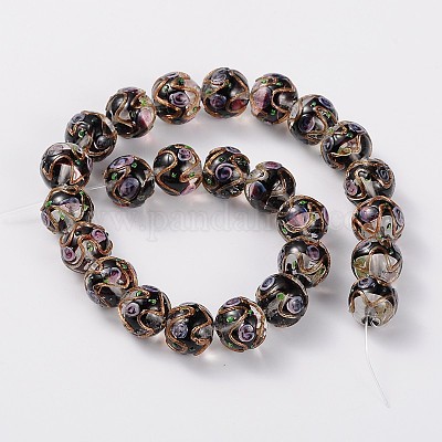 Ручной работы Золотые пески Lampwork круглые бусины LAMP-L042-01C-1