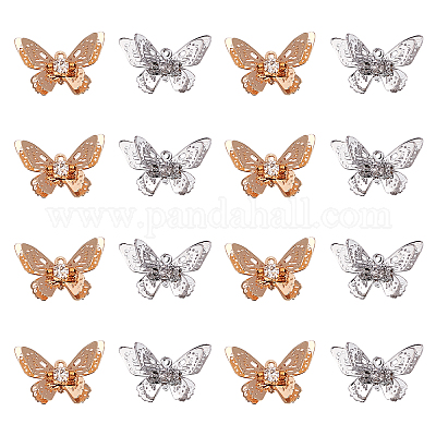 CHGCRAFT 20pcs Filigree Butterfly Charms Pendants with Crystal Rhinestone Brass 3D Butterfly Beads Charms for DIY Bracelet