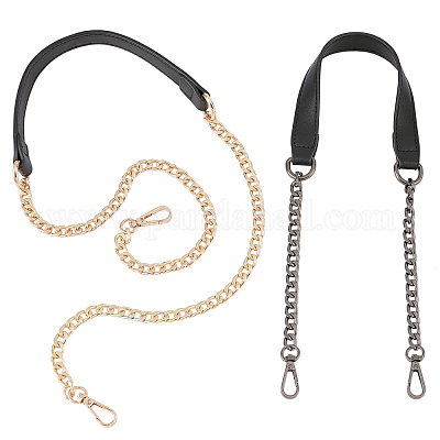 110cm DIY Black PU Leather Purse Handle 8mm Replacement Metal Gold Chain  Starp For Crossbody Bag