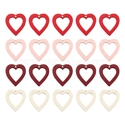 80шт 4 цвета расписные деревянные подвески из тополя WOOD-LS0001-12-1