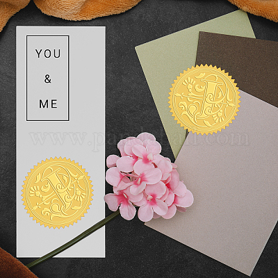 CRASPIRE 2 inch Envelope Seals Stickers Letter J 100pcs Embossed Foil Seals Adhesive Gold Foil Seals Stickers Label for Wedding
