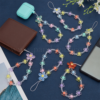 6 шт. 6 стиля красочные цветочные смоляные бусины цепочки мобильные ремешки&nbsp;AJEW-FG0007-34-1