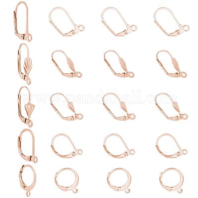 20pcs 5 Styles Leverback Earring Findings 304 Stainless Steel Rose Gold Leverback French Earring Hooks Open Loop Leverback Earring Hoop for Earring