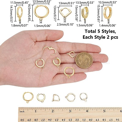 10 шт. 5 стиля латунных сережек-колец Huggie Hoop KK-WR0001-27-1
