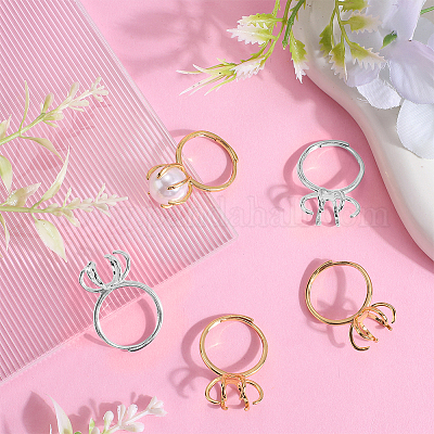 4 pieza de accesorios de anillo ajustables de latón de 2 colores&nbsp;KK-BBC0023-71-1
