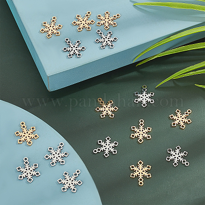 DICOSMETIC 16pcs 2 Colors Snowflake Charms Pendants Stainless Steel Gold Color Christmas Snowflake Charms DIY Jewelry Making