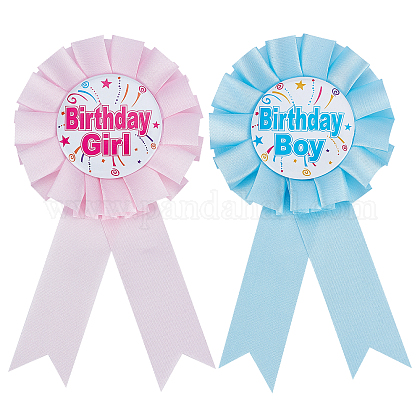 CREATCABIN 2 Pieces Boy and Girl Birthday Tinplate Badge Pins Baby Gender Reveal Button Pins Satin Fabric New Daddy Mommy Gifts for Baby Shower Party Decorations Celebration AJEW-CN0001-28-1
