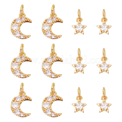 Nbeads 12Pcs 2 Styles Brass Micro Pave Clear Cubic Zirconia Charms KK-NB0001-29G-1