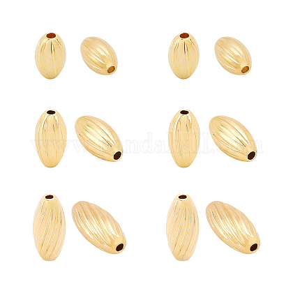 BENECREAT 60Pcs 18K Gold Plated Brass Beads Corrugated Spacer Oval Beads 1mm Hole 3 Mixed Size Beads for Necklaces KK-BC0005-68G-1